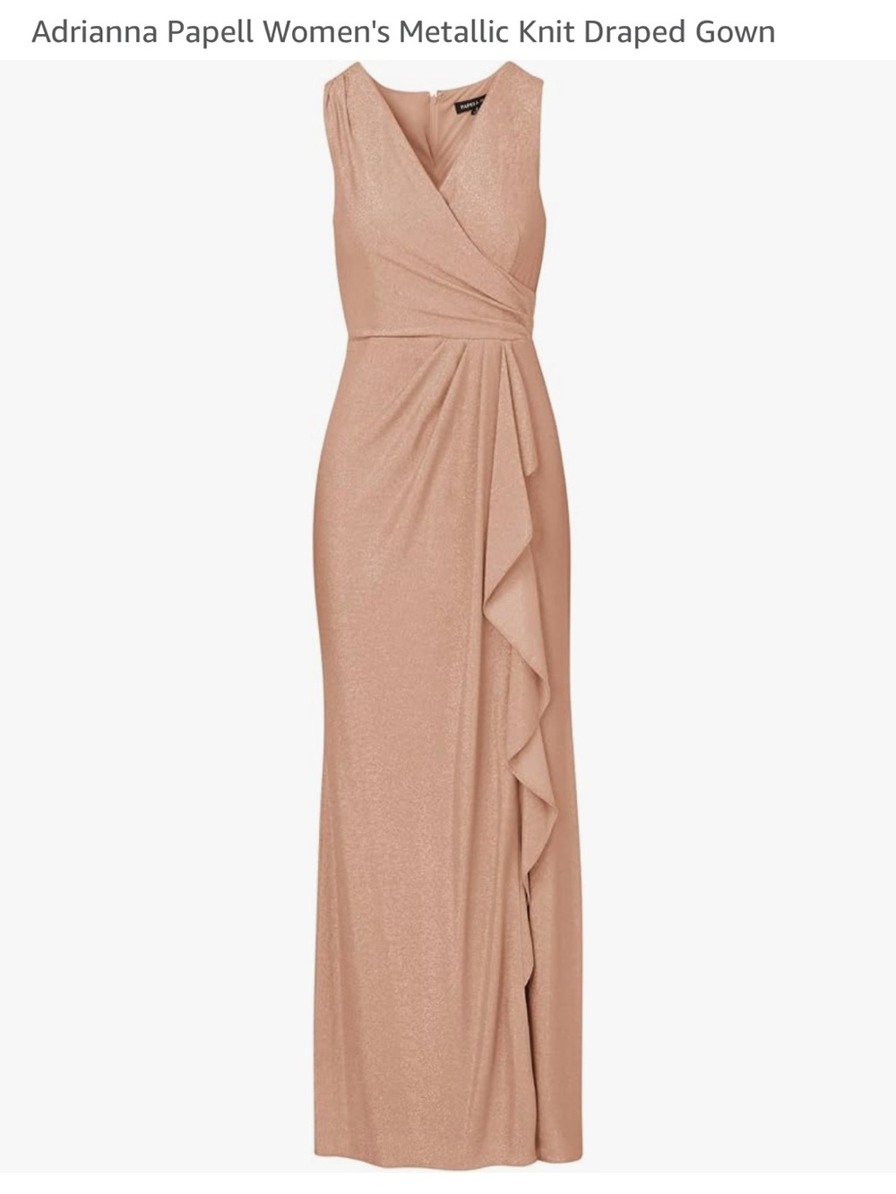 Adrianna Papell Shimmery Blush Pink Draped Maxi Gown